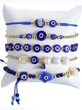 Blue Evil Eye Bracelets Handmade Golden Turkish Eye Jewelry